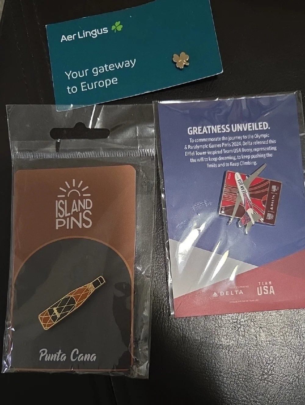 Set Of 3 Souvenir Travel Enamel Pins - Aer Lingus, Delta, Punta Cana NIP